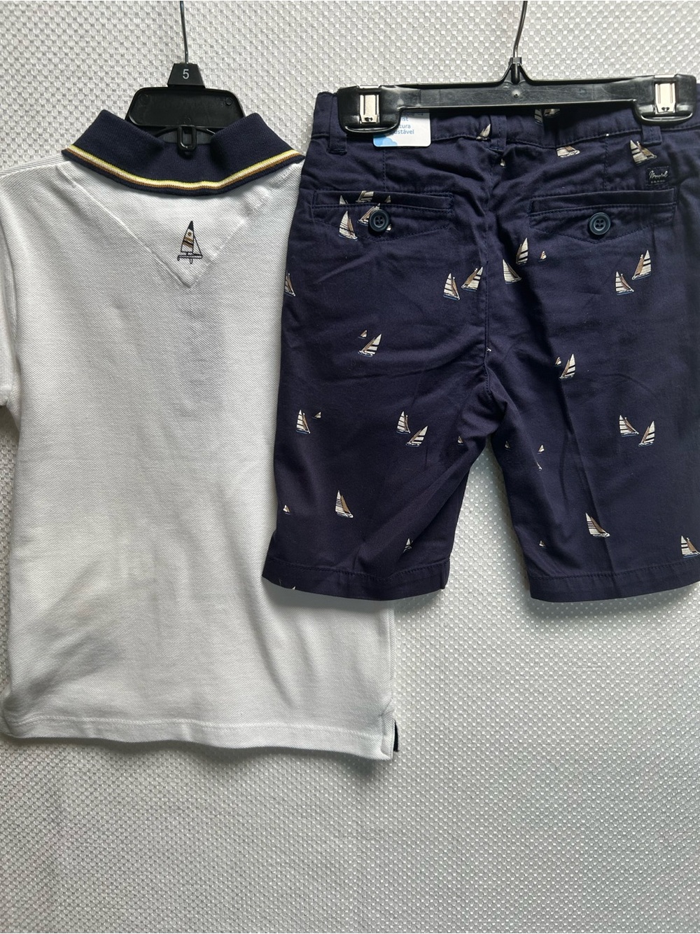 Mayoral Set w White Polo w Navy & Yellow Trim & Navy Sailboat shorts. NWT Size 5 - Picture 4 of 8